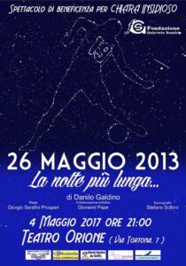 Lo spettacolo teatrale «26 maggio 2013: La notte più lunga». Ricavato devoluto in favore di Chiara Insidioso