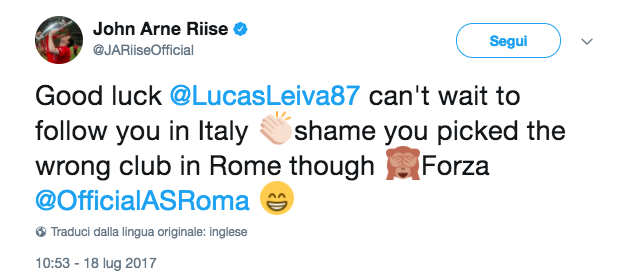 L'ex giallorosso Riise a Leiva: «Vergognati per aver scelto la squadra sbagliata di Roma...» 21 Riise Leiva
