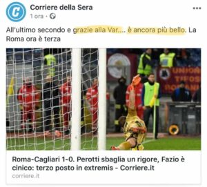 Politica del calcio pro Roma? Dopo Sky, cade in “errore” un quotidiano – FOTO
