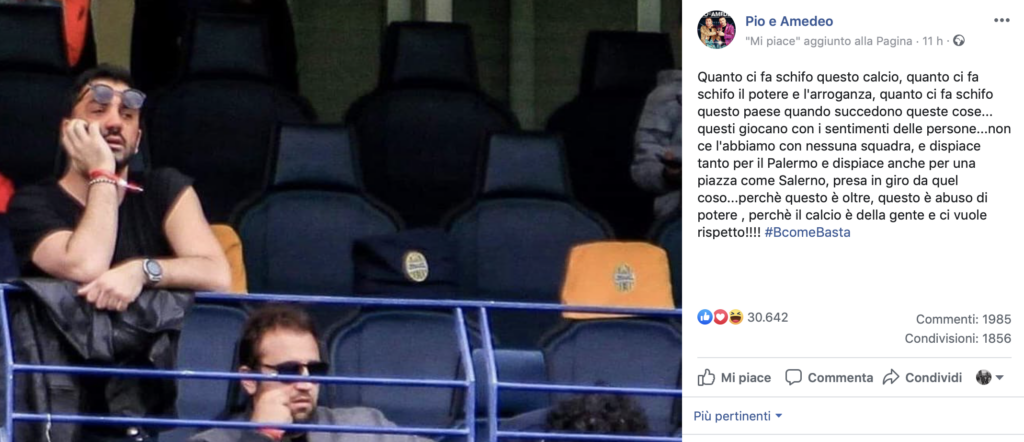 Pio e Amedeo contro Lotito: «Quanto ci fa schifo questo calcio, ci vuole rispetto!» - Foto 1 Schermata 2019 05 14 alle 10.47.24