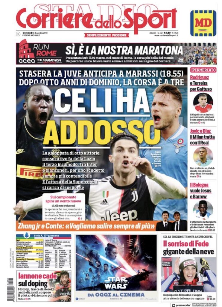 Lazio, le prime pagine dei quotidiani – 18 dicembre 1 026C945E BC69 489E B0EC 924009B022B4