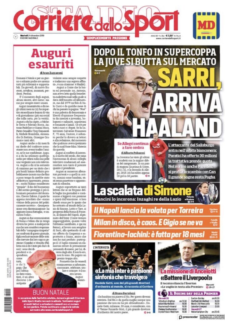 Lazio, le prime pagine dei quotidiani sportivi - 24 dicembre 1 7AB6C563 BC49 4A26 87D4 0FBBA562A36D