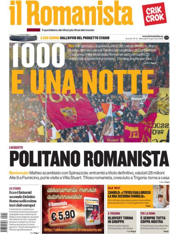 il romanista 2020 01 15 5e1e8ca1f2d21