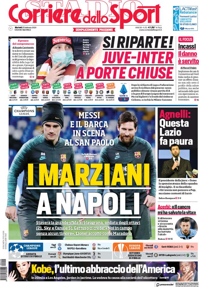 Lazio, le prime pagine dei quotidiani sportivi - 25 febbraio 25 corriere dello sport 2020 02 25 5e5461454be89