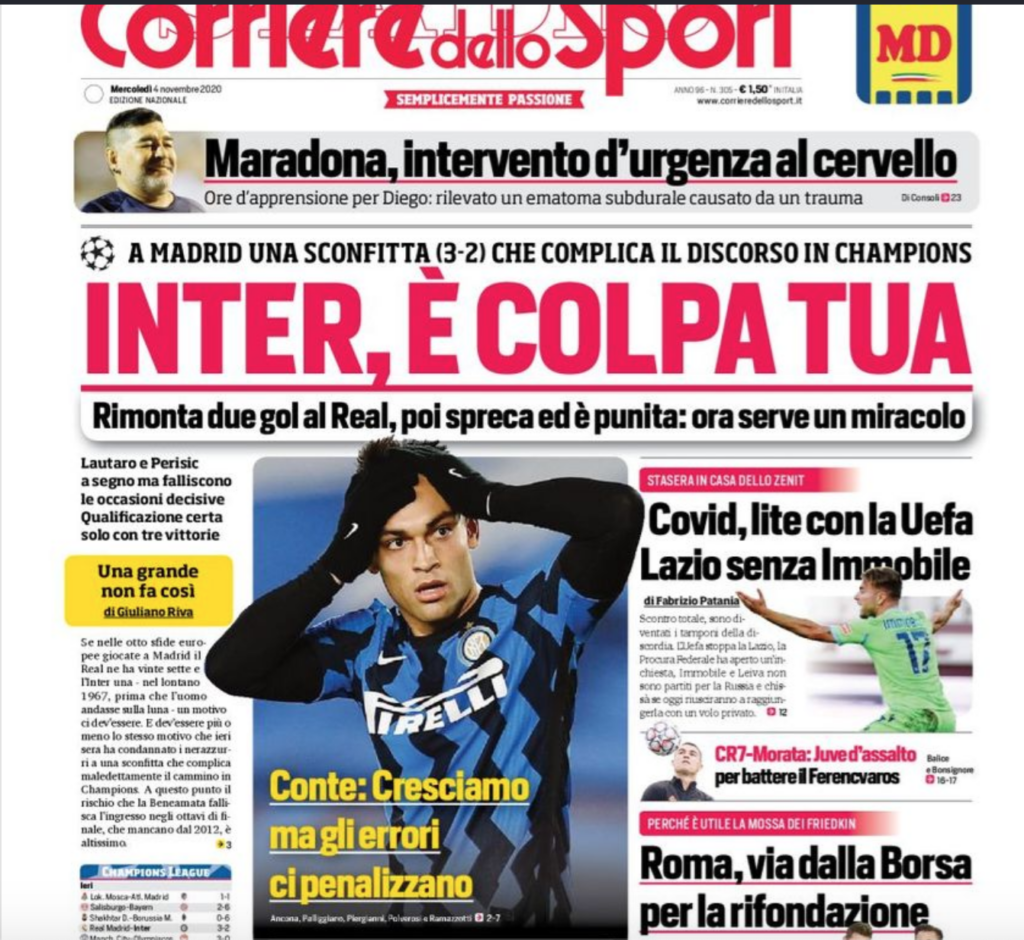 Rassegna stampa Lazio, le prime pagine dei quotidiani sportivi: 4 novembre 1 Schermata 2020 11 04 alle 08.44.40