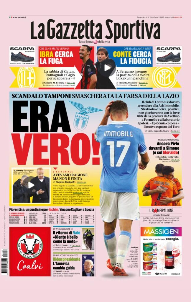 Le prime pagine dei principali quotidiani sportivi - 8 novembre 3 WhatsApp Image 2020 11 08 at 07.58.46