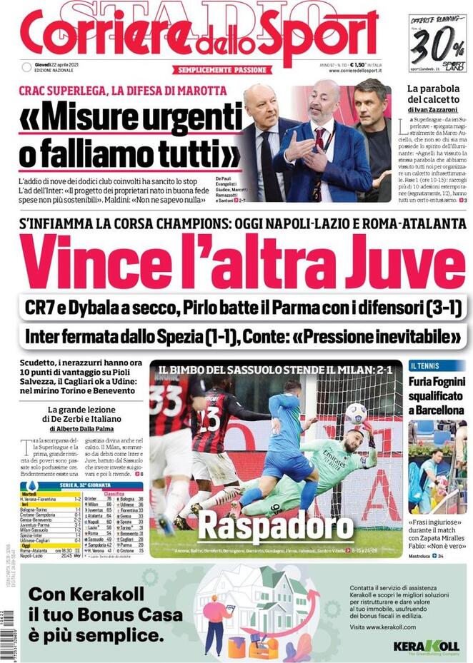 corriere dello sport 22 aprile 2021