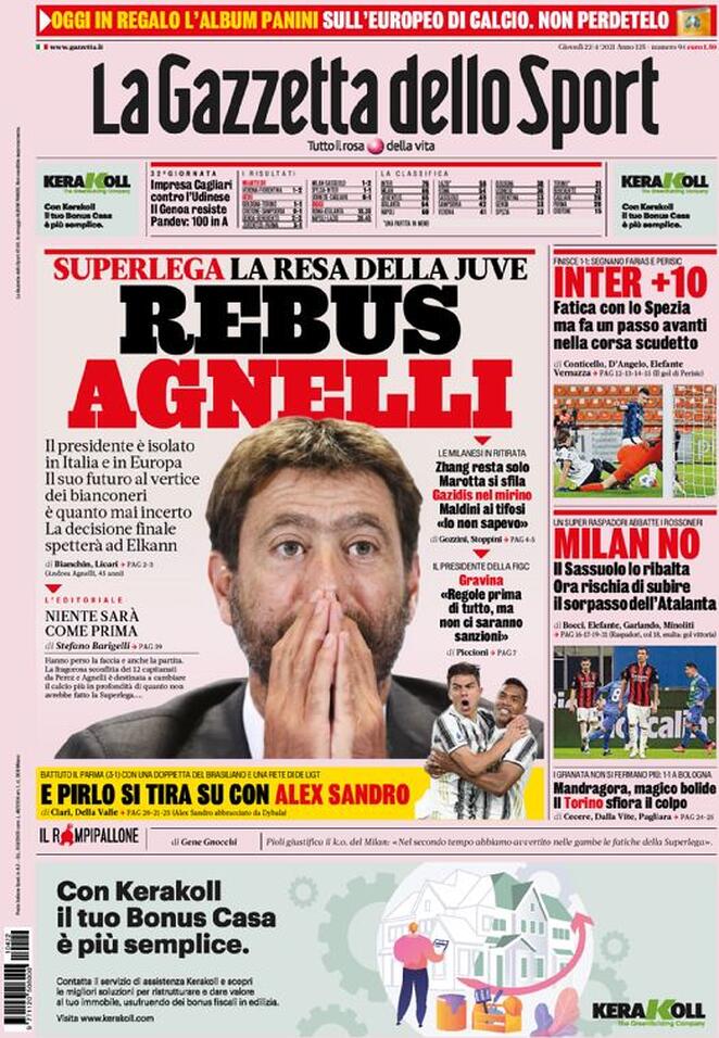 gazzetta dello sport 22 aprile 2021