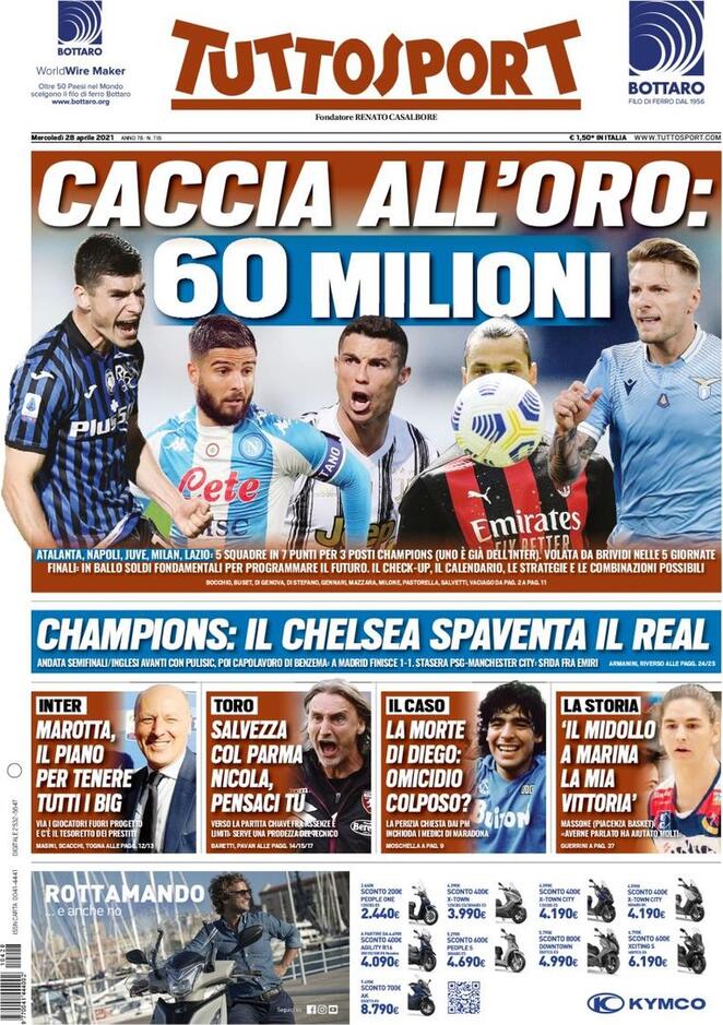 prima pagina tuttosport 28 aprile