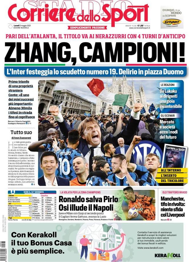 Corriere dello sport prima pagina 3 maggio