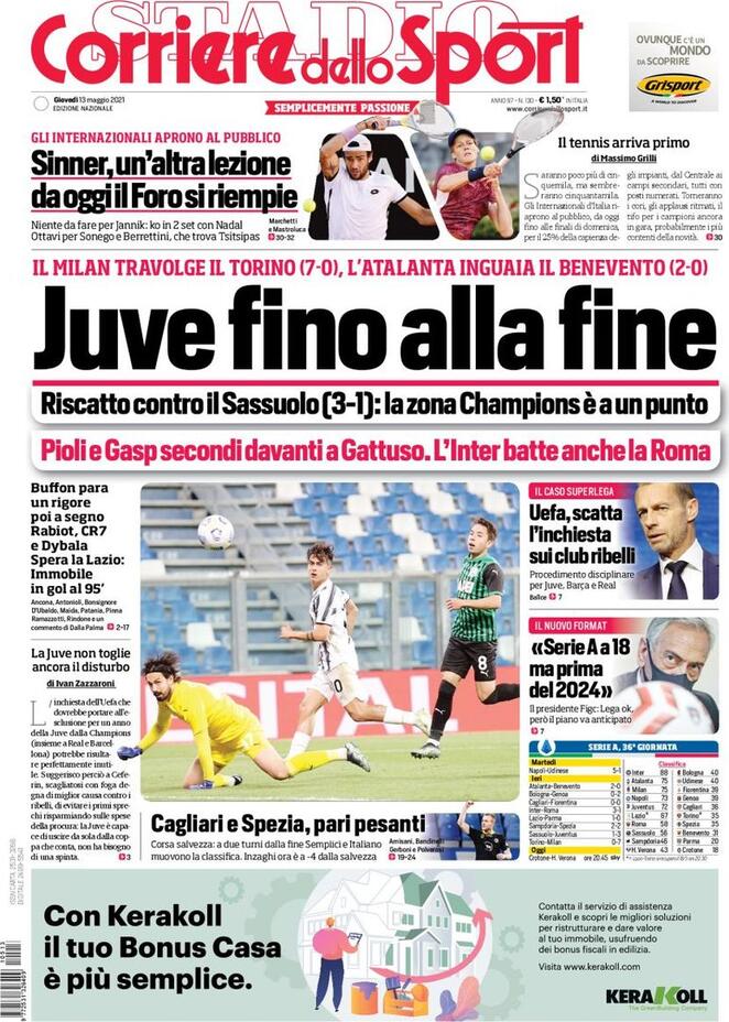 prima pagina corriere dello sport 13 maggio