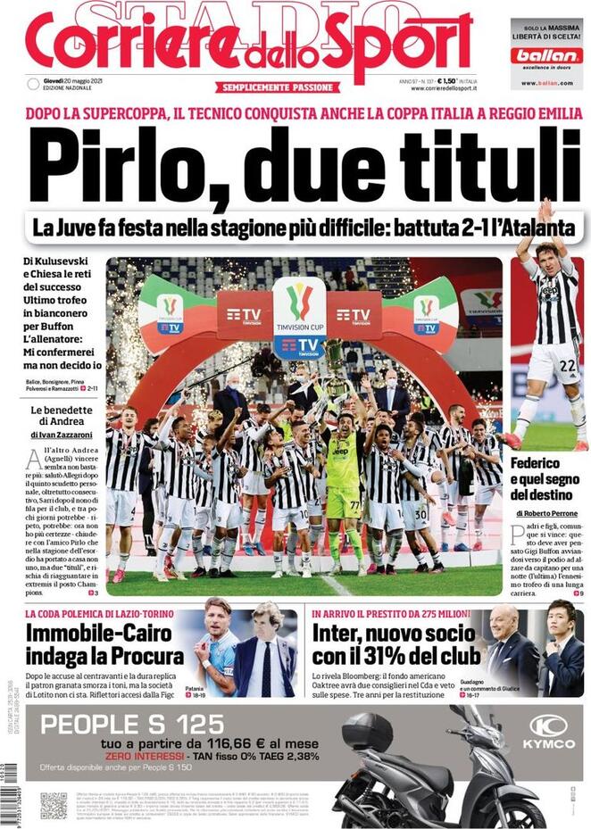 prima pagina corriere dello sport 20 maggio
