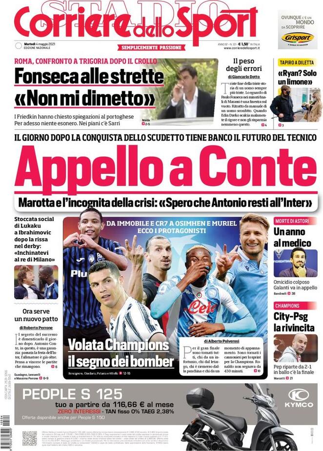 prima pagina corriere dello sport 4 maggio