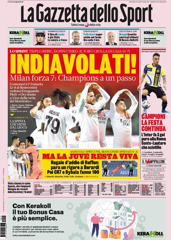 prima pagina gazzetta dello sport 13 maggio