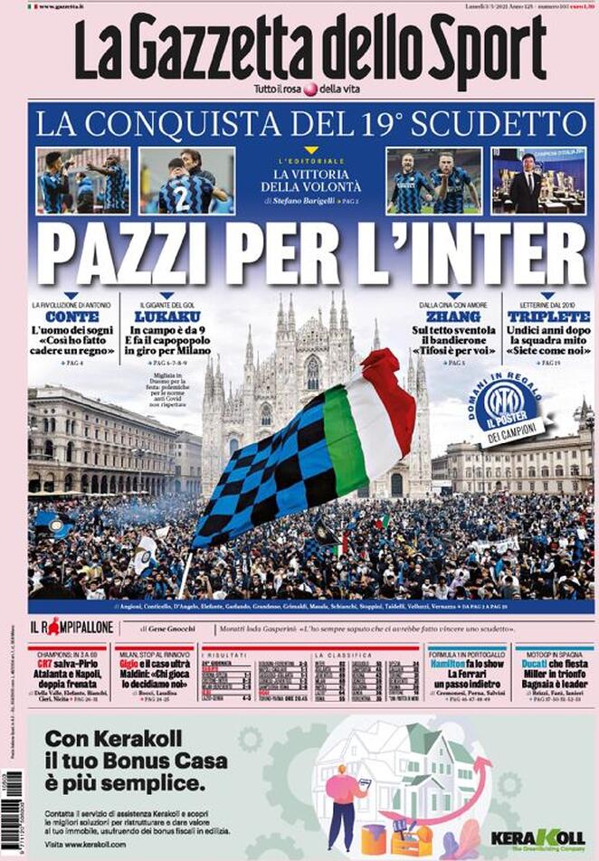 prima pagina gazzetta dello sport 3 maggio
