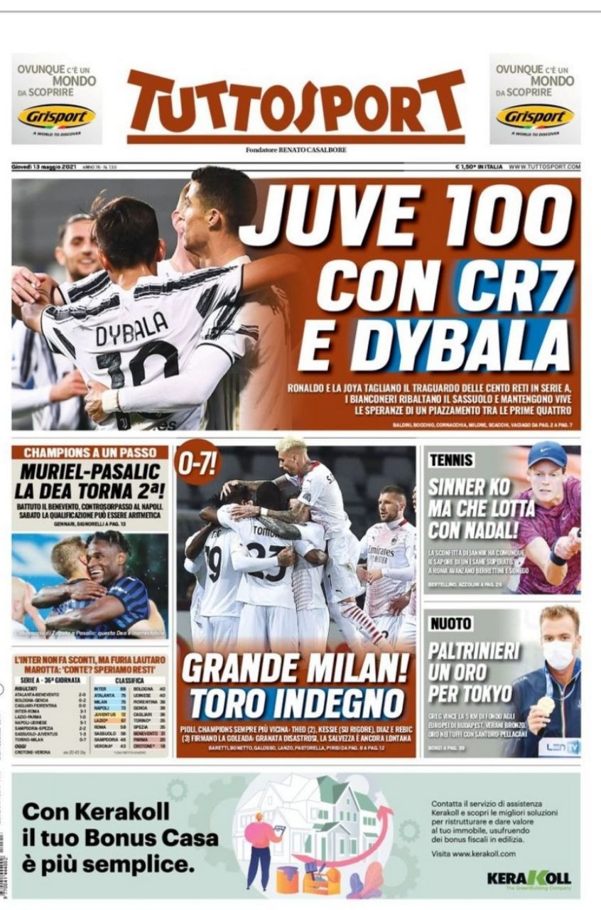 prima pagina tuttosport 13 maggio