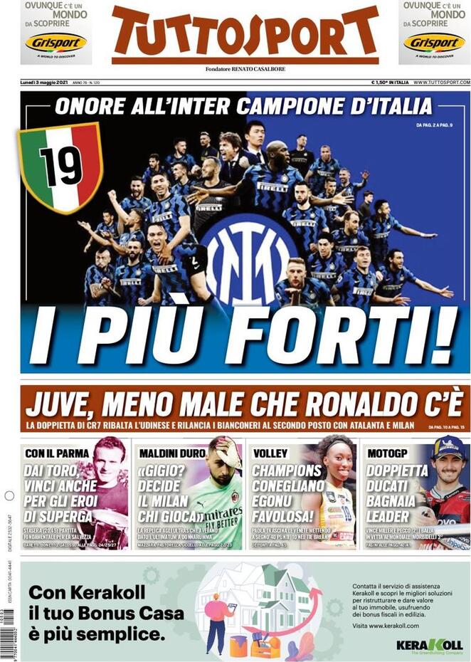 prima pagina tuttosport 3 maggio
