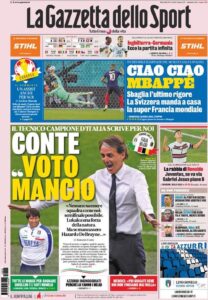 Prima pagina Gazzetta 29 06 2021