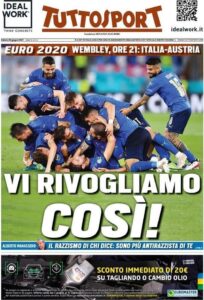 Prima pagina TuttoSport 26 06 2021
