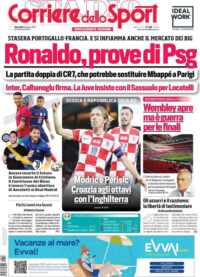 prima pagina corriere dello sport 23 giugno