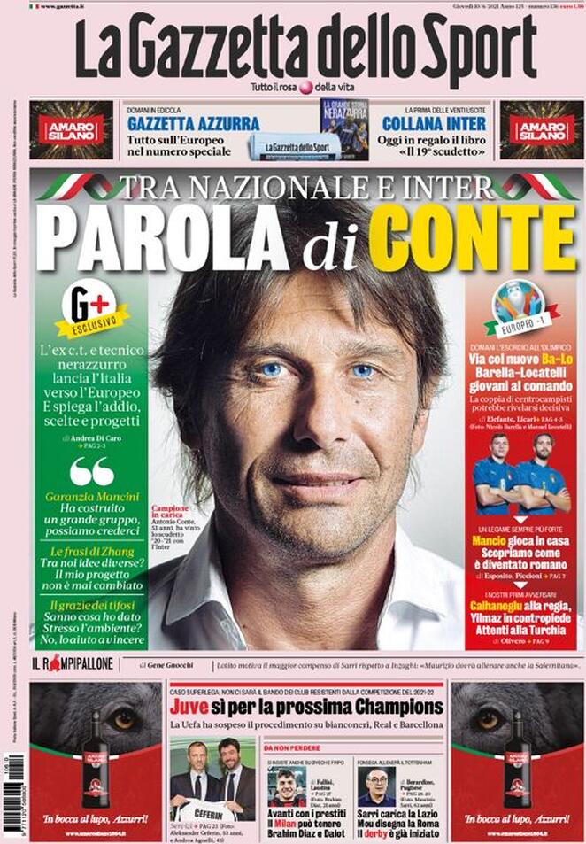 prima pagina gazzetta dello sport 10 giugno