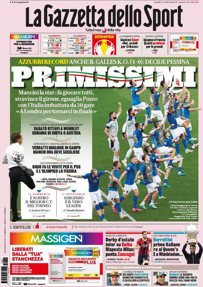prima pagina gazzetta dello sport 21 giugno