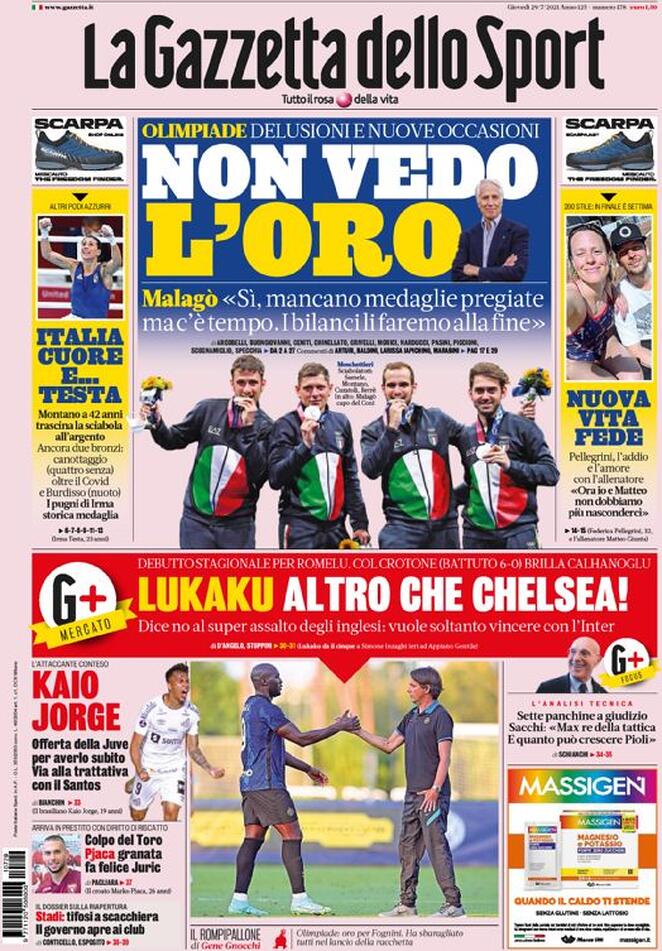 gazzetta dello sport prima pagina 29 luglio