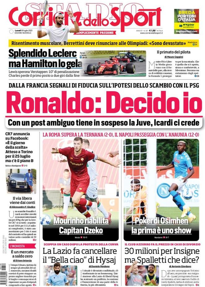prima pagina corriere dello sport 19 luglio