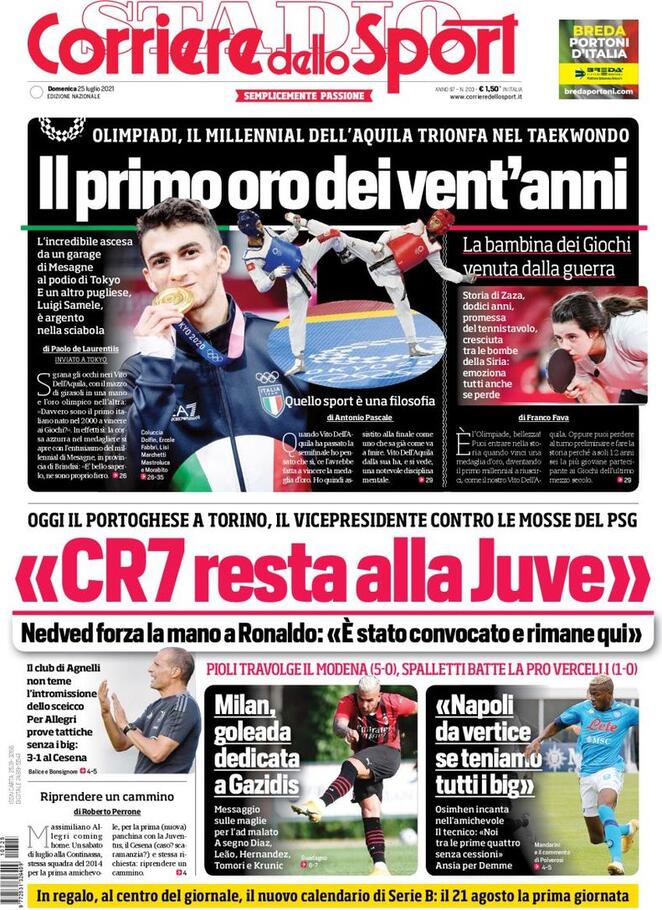prima pagina corriere dello sport 25 luglio