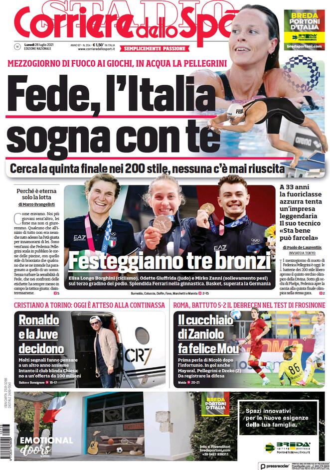 prima pagina corriere dello sport 26 luglio