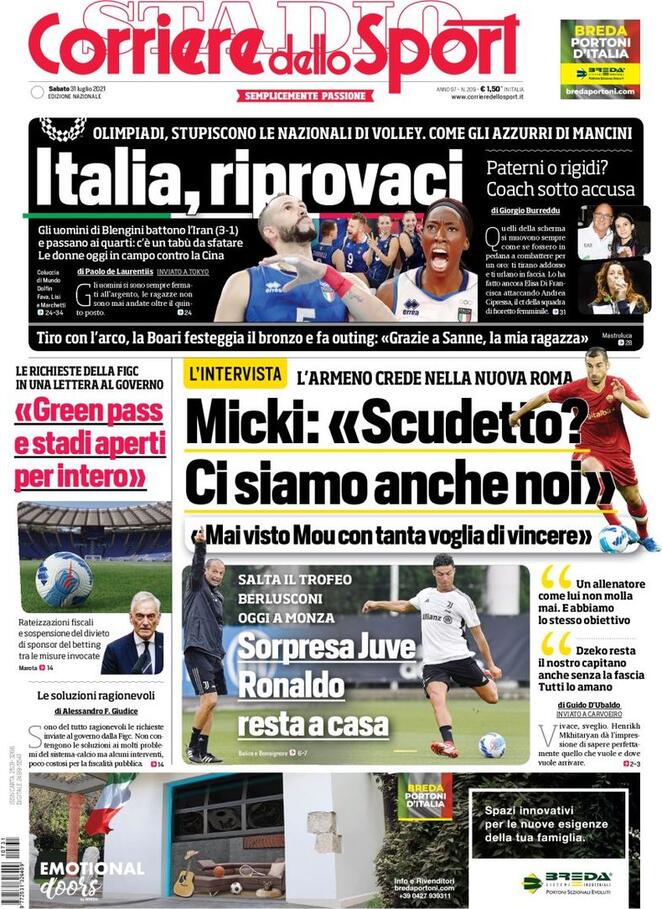 prima pagina corriere dello sport 31 luglio