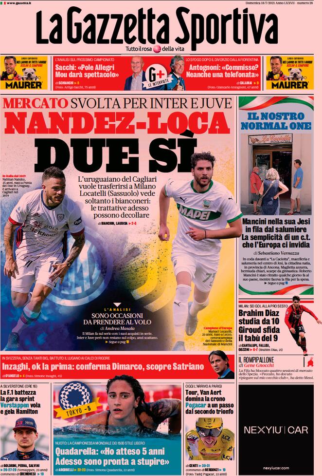 prima pagina gazzetta dello sport 18 luglio