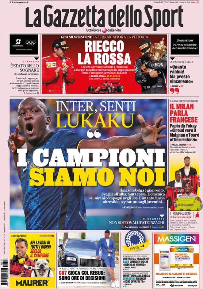 prima pagina gazzetta dello sport 19 luglio