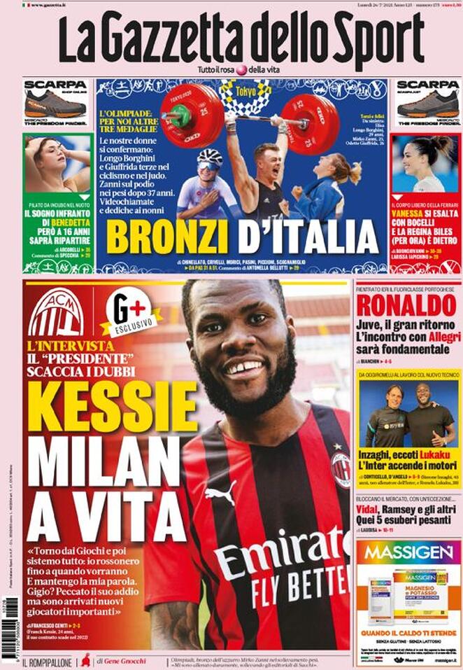 prima pagina gazzetta dello sport 26 luglio