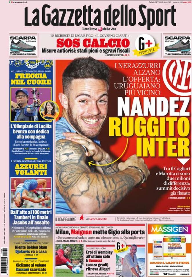 prima pagina gazzetta dello sport 31 luglio