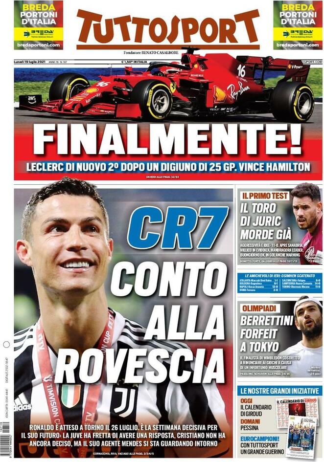 prima pagina tuttosport 19 luglio