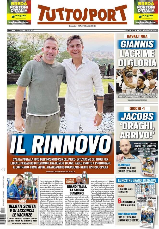 prima pagina tuttosport 22 luglio