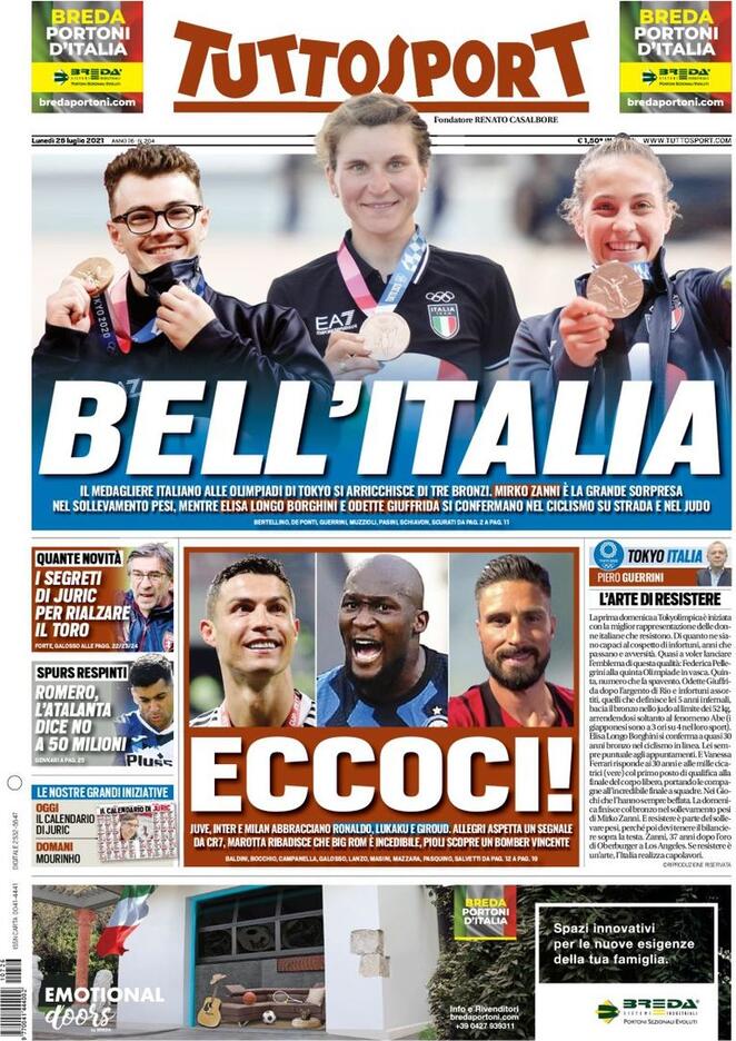 prima pagina tuttosport 26 luglio