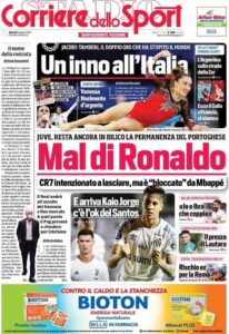 Prima pagina Corriere 3 08 2021