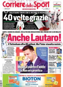 Prima pagina Corriere 9 08 2021