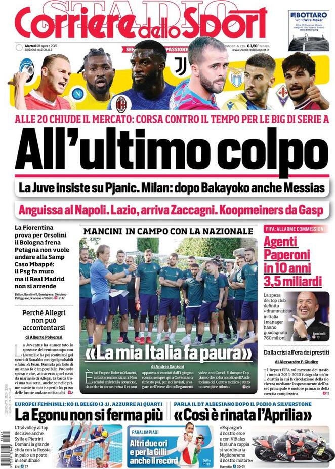 prima pagima corriere dello sport 31vagosto