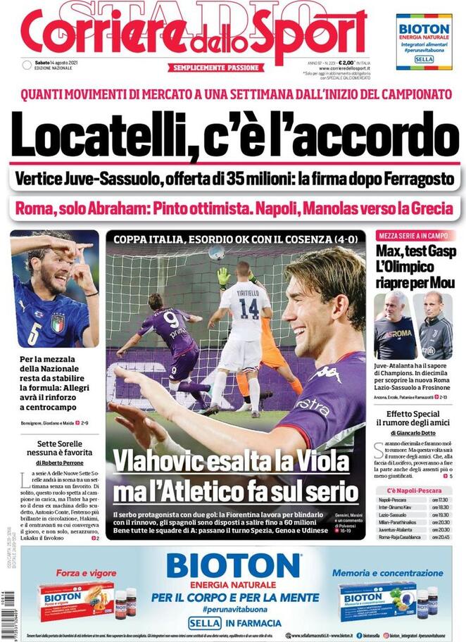 prima pagina corriere dello sport 14 agosto