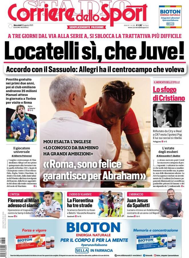 prima pagina corriere dello sport 18 agosto