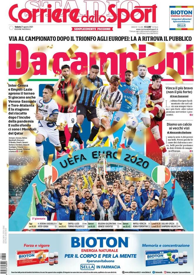 prima pagina corriere dello sport 21 agosto