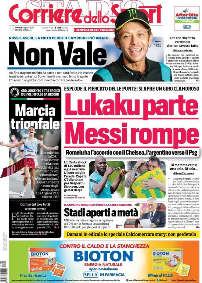 prima pagina corriere dello sport 6 agosto