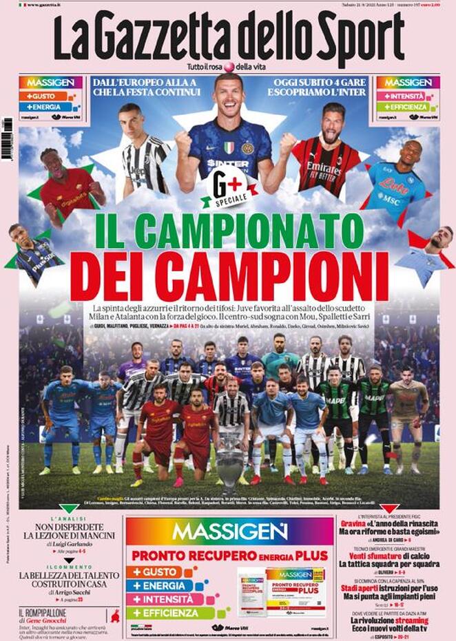 prima pagina gazzetta dello sport 21 agosto