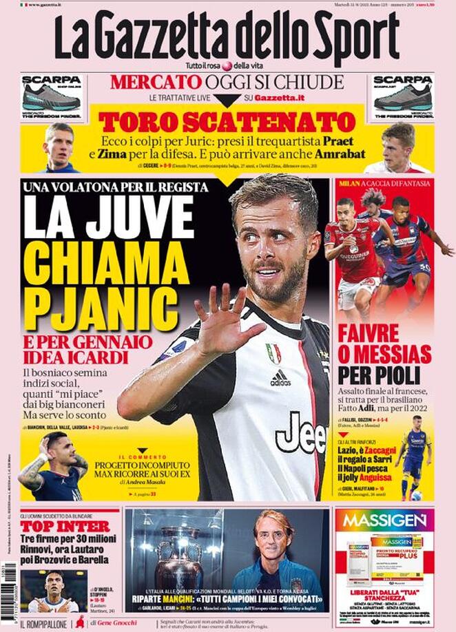 prima pagina gazzetta dello sport 31 agosto