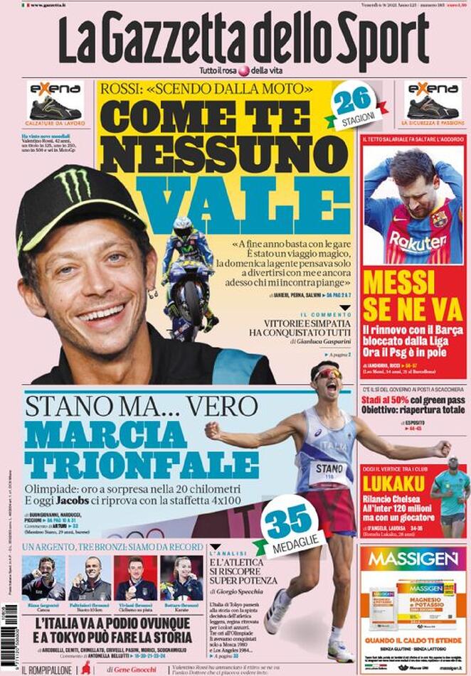 prima pagina gazzetta dello sport 6 agosto