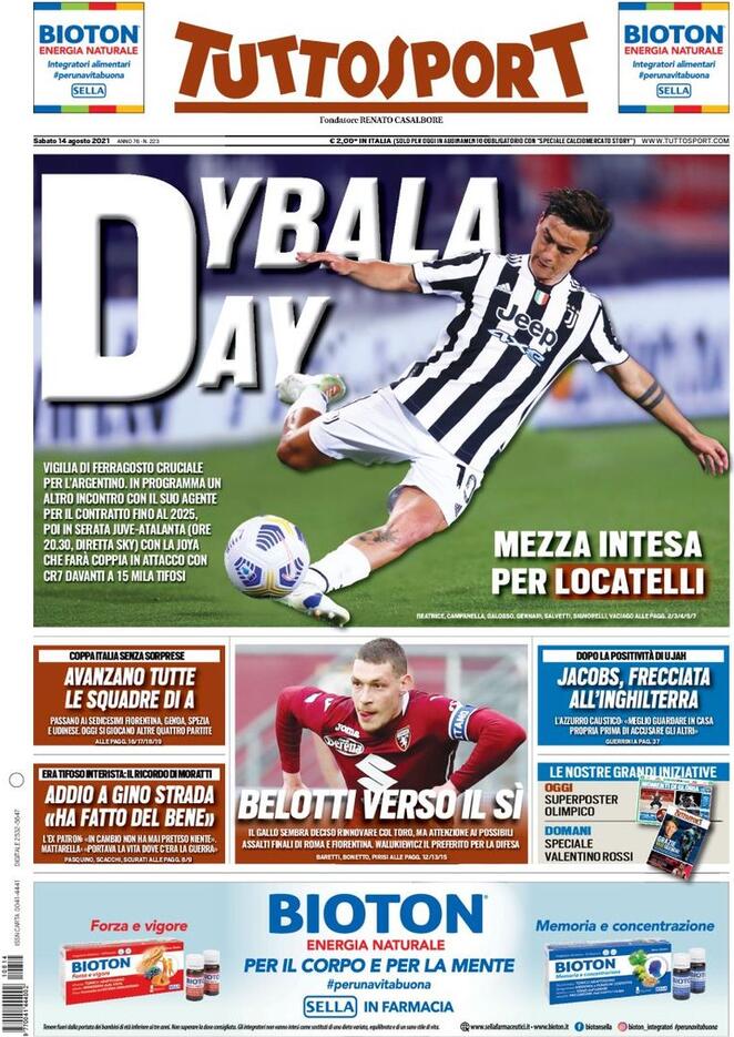 prima pagina tuttosport 14 agosto