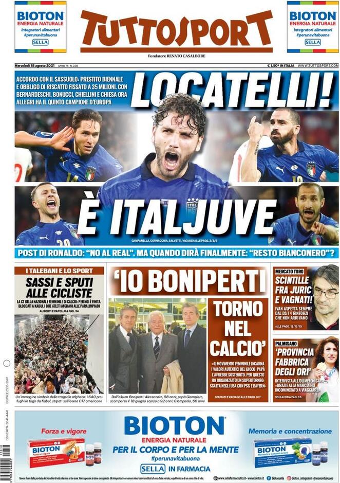 prima pagina tuttosport 18 agosto